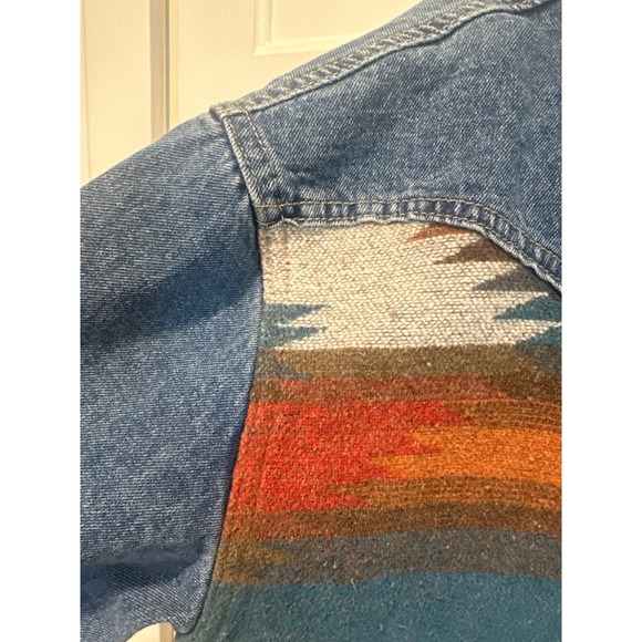 Vintage Southwestern Blanket Panel Denim Jacket Western Aztec Medium Wash read - Picture 5 of 11